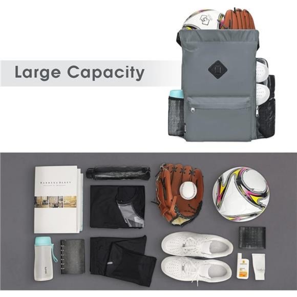 Drawstring Backpack Sports Gym Bag with Shoes Compartment Water-Resistant String - Picture 3 of 6